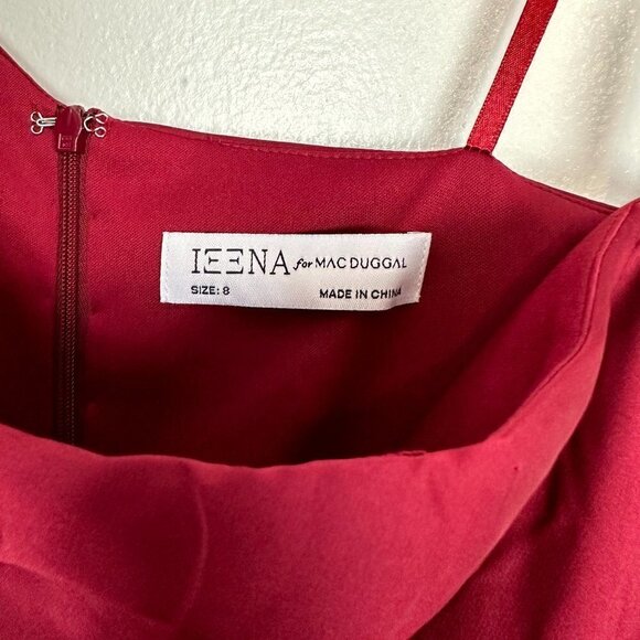 MAC DUGGAL One-Shouder Bow Satin Midi A-Line Dress in Deep Red Size US 8 - Picture 4 of 9